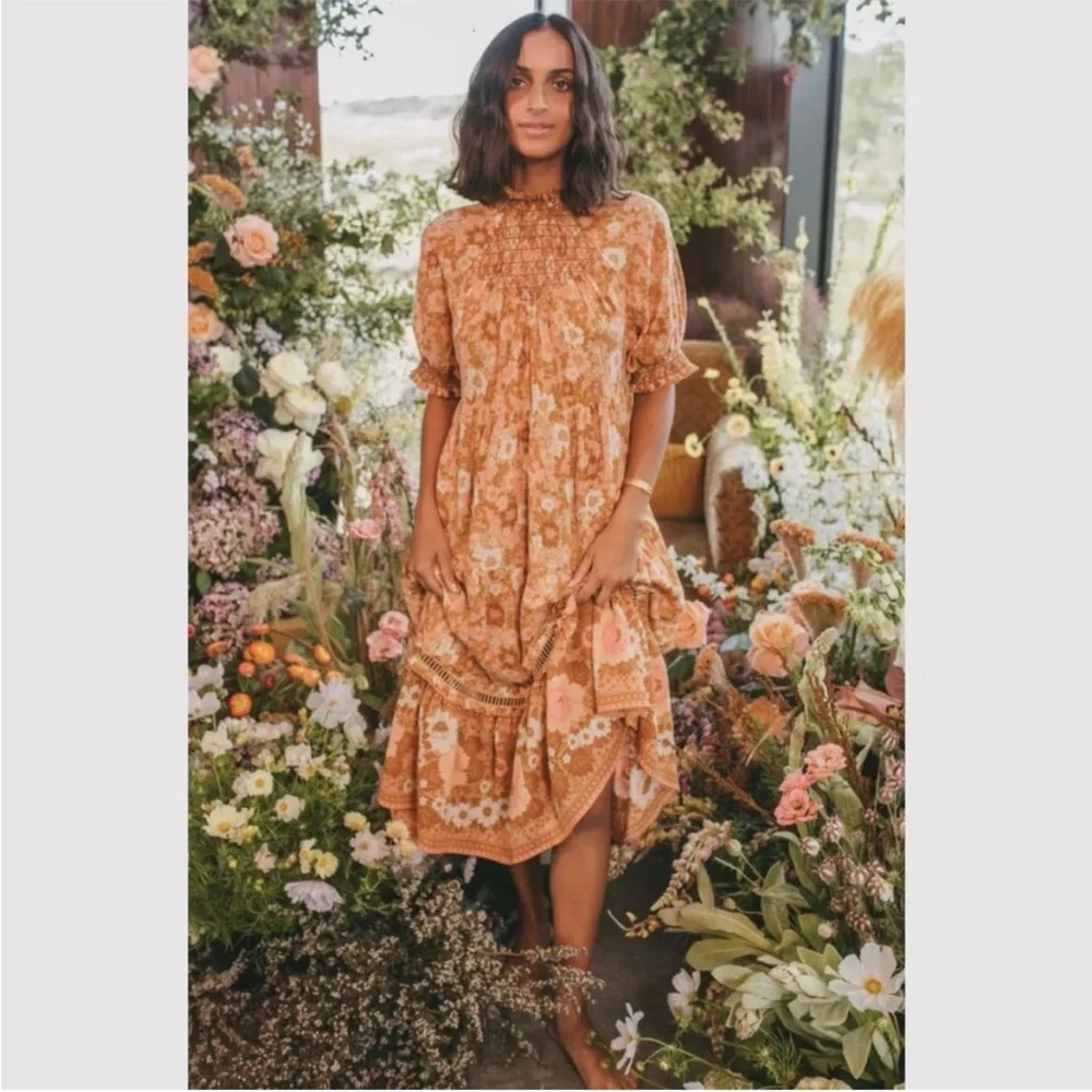 spell & the gypsy collective anne floral ruched midi dress EUC size M, lined - Picture 4 of 11